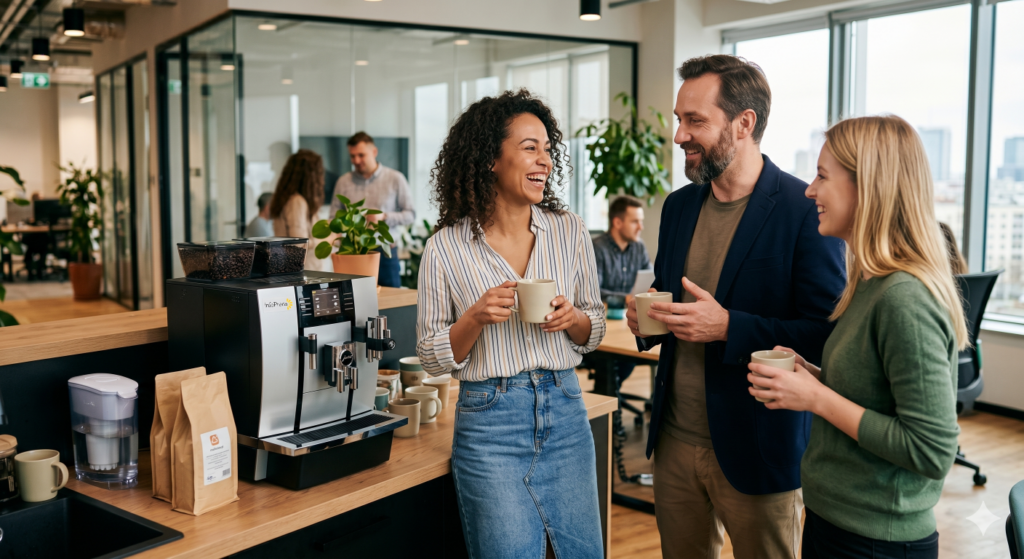 Small talk przy ekspresie do kawy: 15 bezpiecznych tematów do rozmowy w pracy